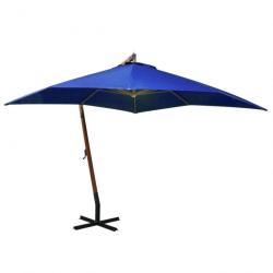 Parasol suspendu avec mât bleu azuré 3 x 3 m bois de sapin massif 02_0008708