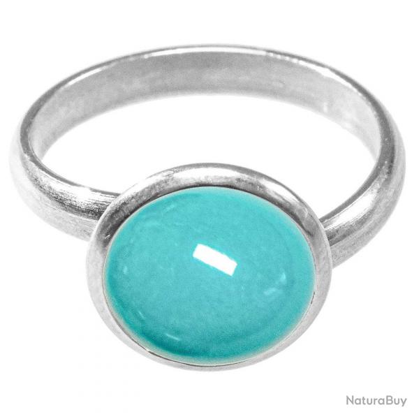 Bague argente avec cabochon rond en howlite teinte bleu