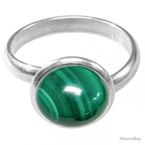 Bague argente avec cabochon rond en malachite