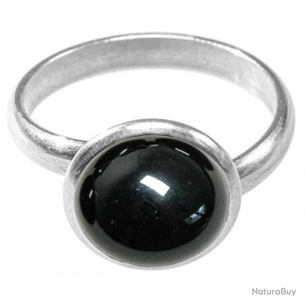 Bague argente avec cabochon rond en agate noire