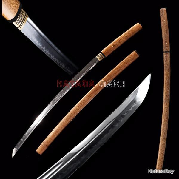 Katanas shirasaya T10 Option Bo-Hi & lame affin. Sabre japonais avec vrai hamon - Saya en bois de R