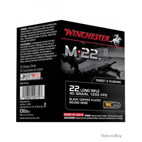 MUNITIONS 22LR WINCHESTER M22 BLACK COOPER PLATED ROUND NOSE BOTE DE 400