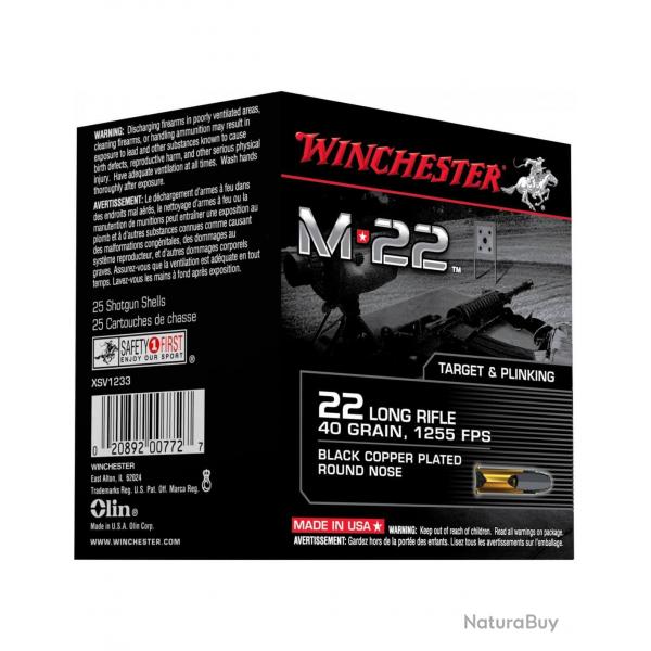 22LR WINCHESTER M22 BLACK COOPER PLATED ROUND NOSE BOTE DE 400