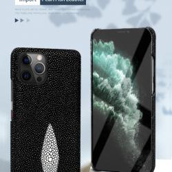 Coque Luxe iPhone Cuir Raie Stingray Galuchat, Couleur: Au Choix, Smartphone: iPhone 14