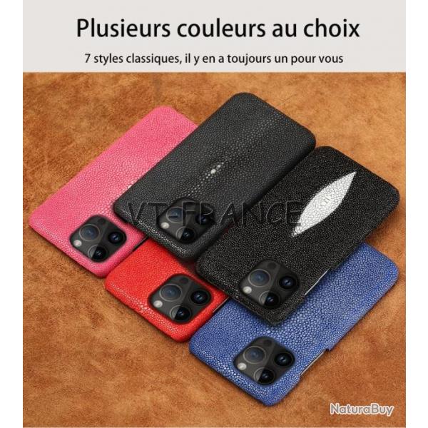 Coque Luxe iPhone Cuir Raie Stingray Galuchat, Couleur: Au Choix, Smartphone: iPhone 14 Plus