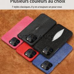 Coque Luxe iPhone Cuir Raie Stingray Galuchat, Couleur: Au Choix, Smartphone: iPhone 14 Pro