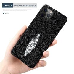 Coque Luxe iPhone Cuir Raie Stingray Galuchat, Couleur: Au Choix, Smartphone: iPhone 14 Pro Max