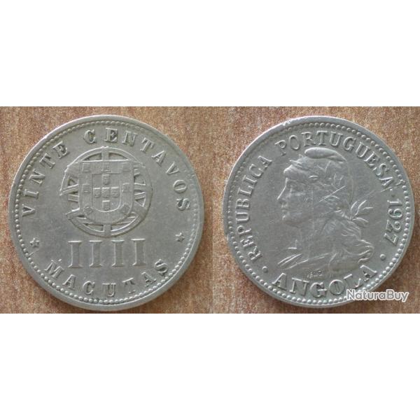 Angola 4 Macutas 1927 20 centavos Rare Portugal Colonie Piece Centavo Escudos Escudo