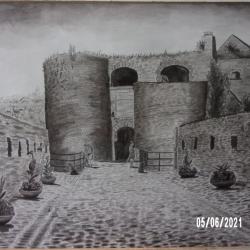 Vue du château de Bouillon Belgique au crayon