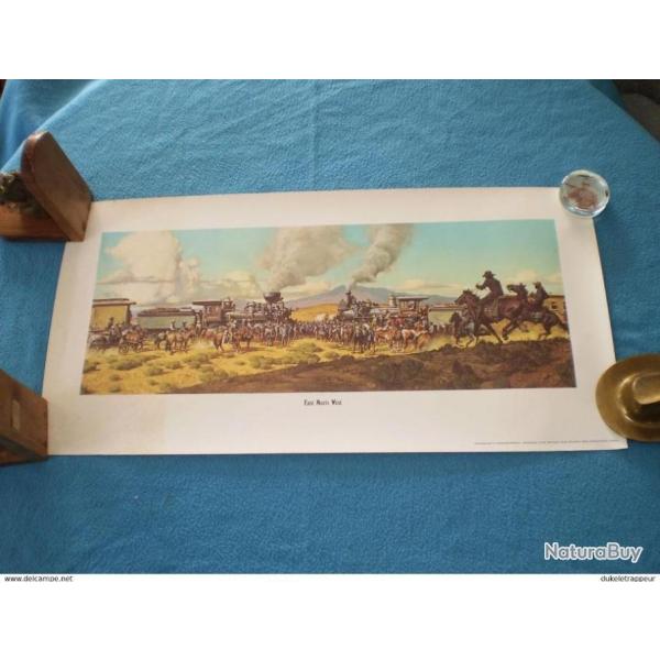 Lithographie WINCHESTER pour la "Golden Spike Commmorative Carbine" ORIGINALE ! Collection .