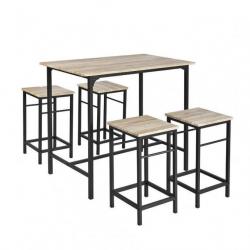 Ensemble Table et 4 Tabourets Bois Métal Jardin Terrasse