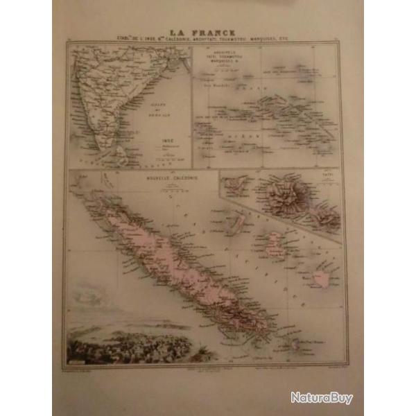 carte geographique  l inde nouvelle caldonie archipelle taiti touamotou marquise  periode  1888