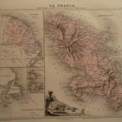 carte geographique martinique guyane iles et banc de terre neuve   periode  1888
