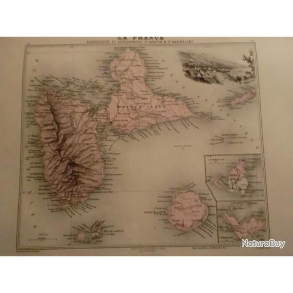 carte geographique guadeloupe et dependance st martin & st barthlmy  periode  1888