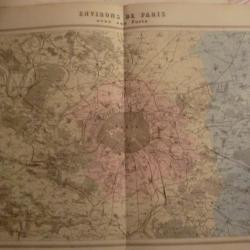 carte geographique environs de paris avec ses forts   periode  1888