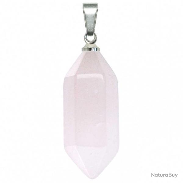 Pendentif petite pointe bitermine en quartz rose