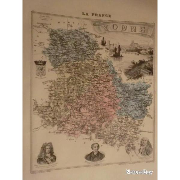 carte geographique yonne   periode  1888