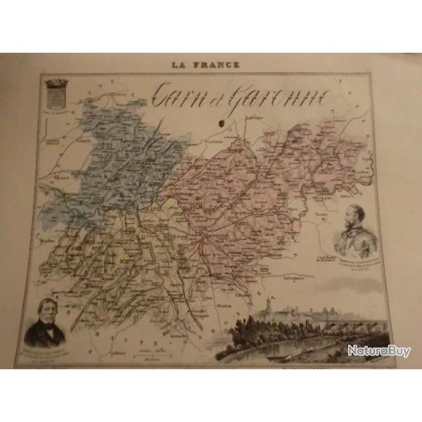 carte geographique  tarn et garonne    periode  1888