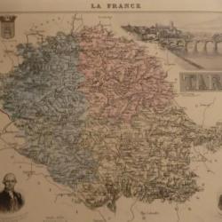 carte geographique  tarn   periode  1888