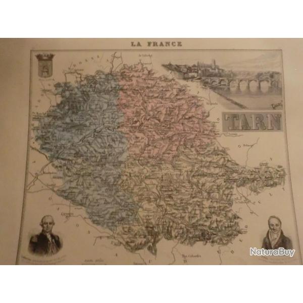 carte geographique  tarn   periode  1888