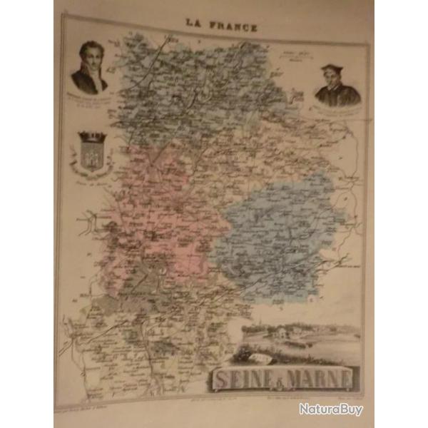 carte geographique  seine et marne   periode  1888