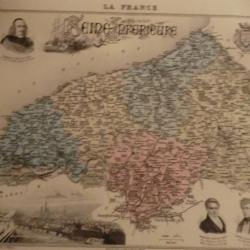 carte geographique  seine inferieure   periode  1888