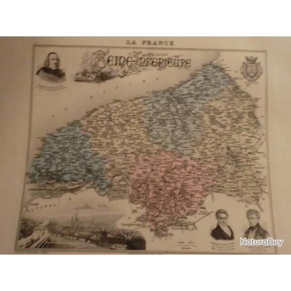 carte geographique  seine inferieure   periode  1888