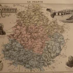 carte geographique  sarthe   periode  1888