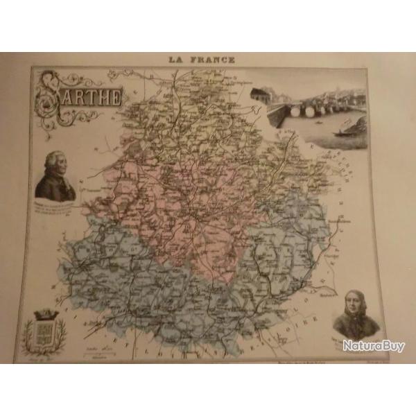 carte geographique  sarthe   periode  1888