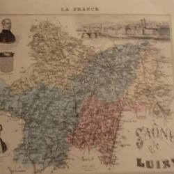 carte geographique  saone et loire   periode  1888