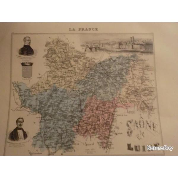 carte geographique  saone et loire   periode  1888