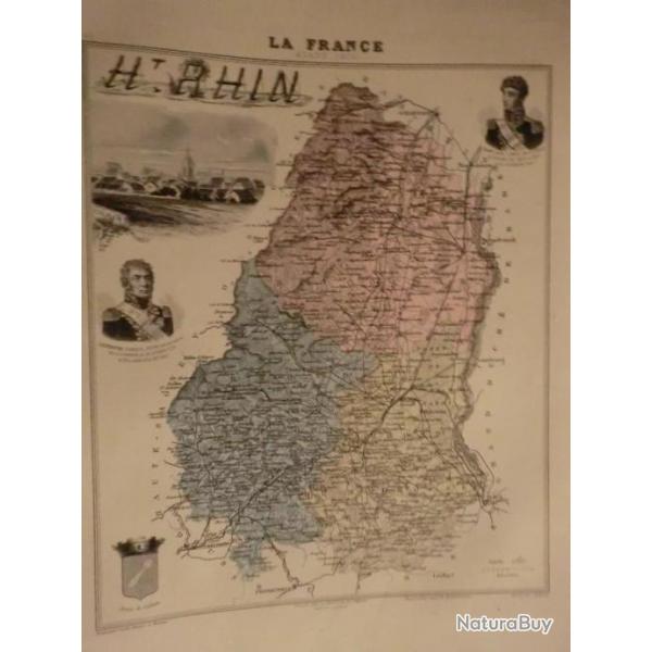 carte geographique  haut rhin   periode  1888