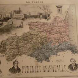 carte geographique  pyrénées orientales   periode  1888