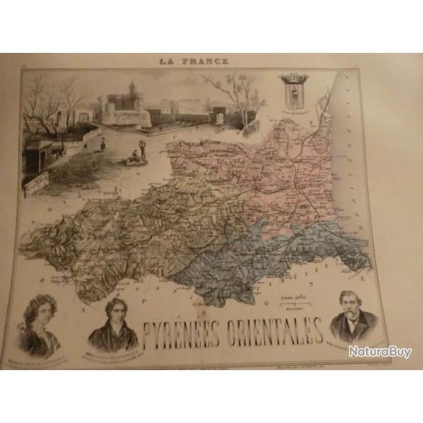 carte geographique  pyrnes orientales   periode  1888
