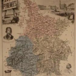 carte geographique  hautes  pyrénées   periode  1888