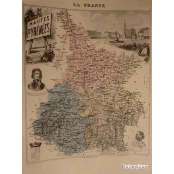 carte geographique  hautes  pyrnes   periode  1888