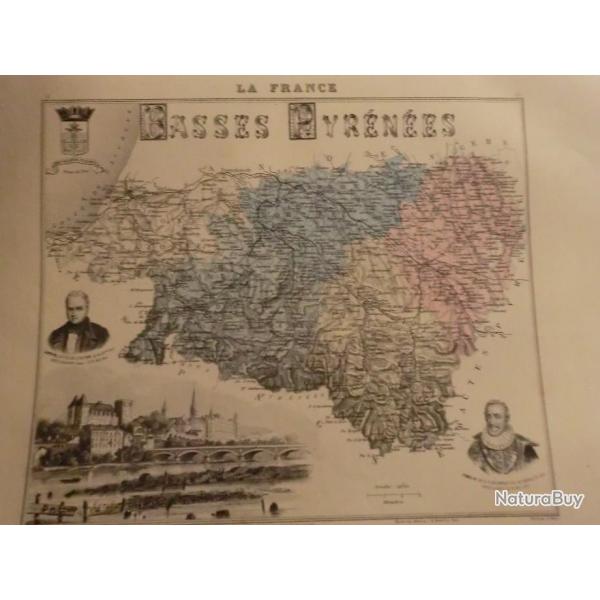 carte geographique  basses  pyrnes   periode  1888