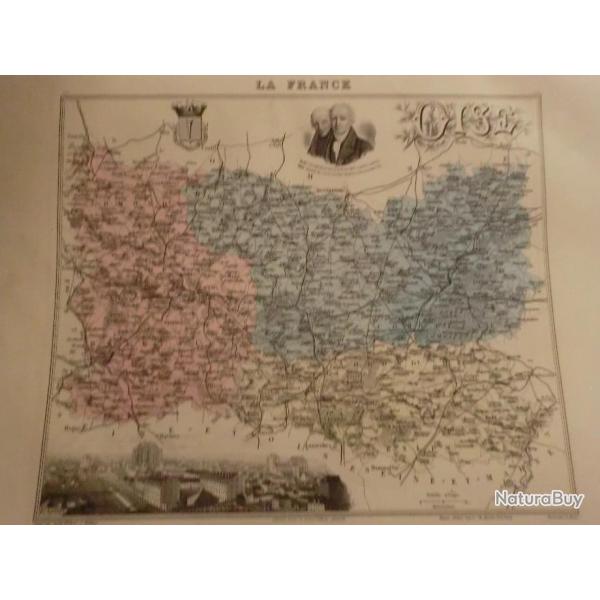 carte geographique  oise  periode  1888