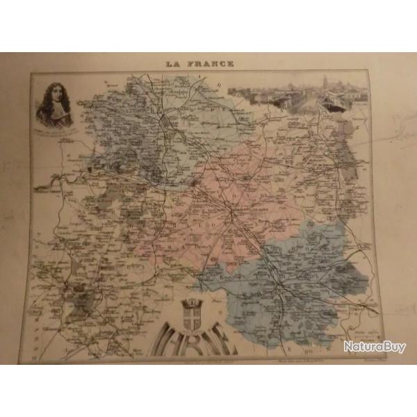carte geographique  marne  periode  1888