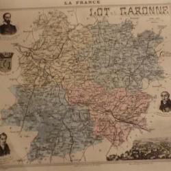 carte geographique  lot et garonne  periode  1888