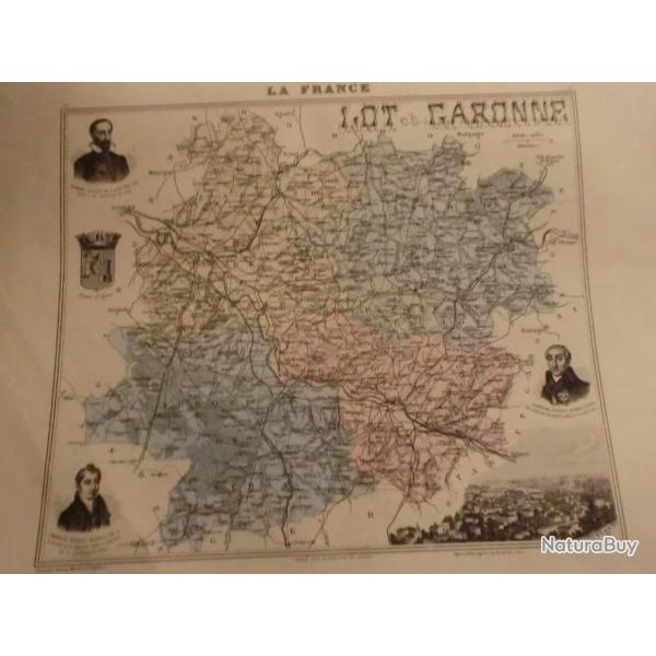 carte geographique  lot et garonne  periode  1888