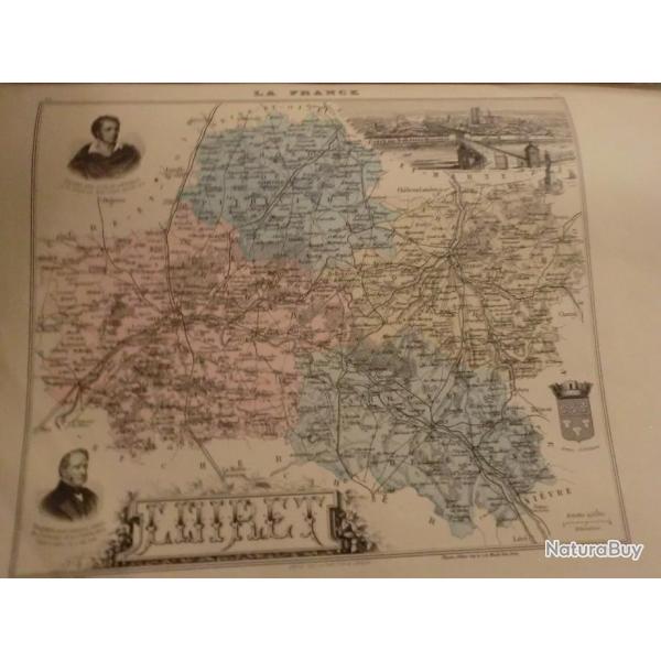 carte geographique  loiret  periode  1888