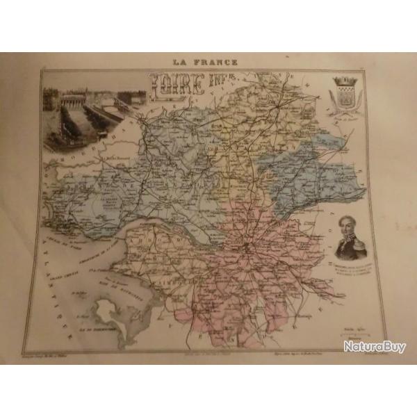 carte geographique  loire infrieure   periode  1888