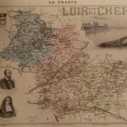carte geographique  loire et cher   periode  1888