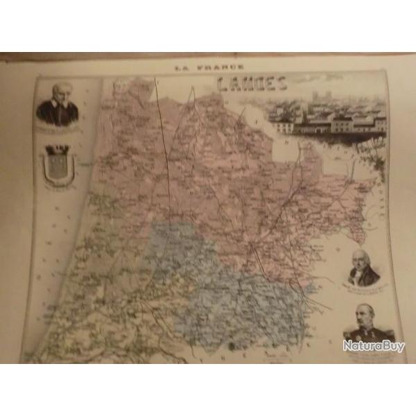 carte geographique  landes   periode  1888