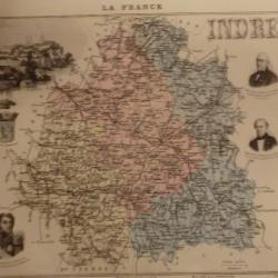 carte geographique  indre   periode  1888