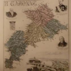 carte geographique  haute garonne   periode  1888
