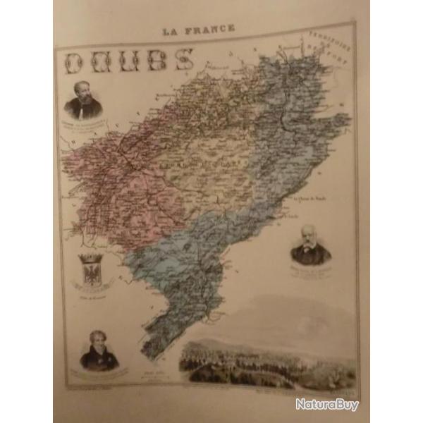 carte geographique  doubs   periode  1888
