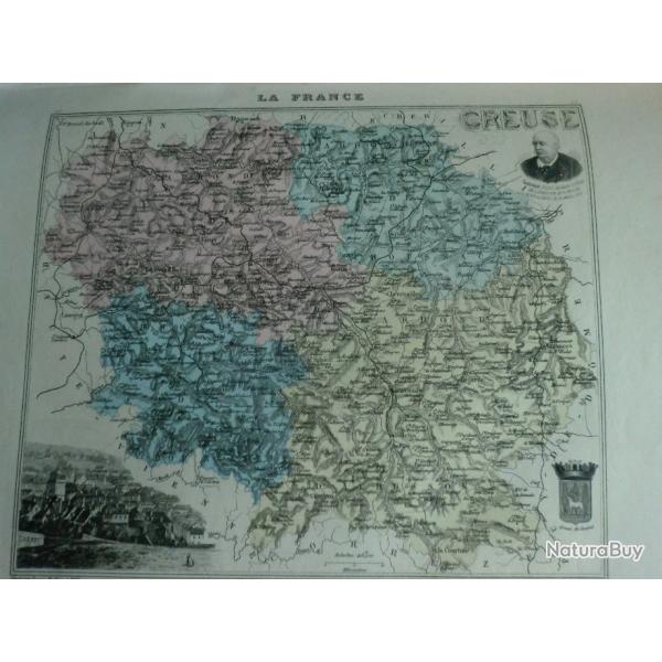 carte geographique  creuse   periode  1888