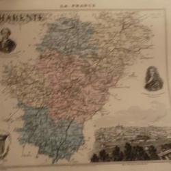 carte geographique  charente   periode  1888